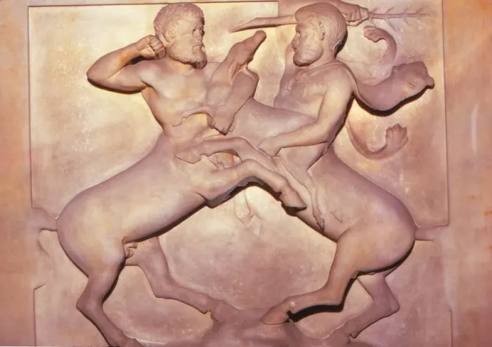 Framed Print : Two Centaurs Fighting over a young deer, Late 5th century BC, (20th century) Framed Print : Two Centaurs Fighting over a young deer, Late 5th century BC, (20th century)