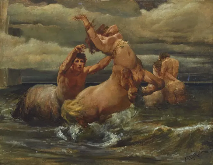 Framed Print : Centaurs in the sea, ca 1877. Creator: Piglhein, Bruno (1848-1894) Framed Print : Centaurs in the sea, ca 1877. Creator: Piglhein, Bruno (1848-1894)