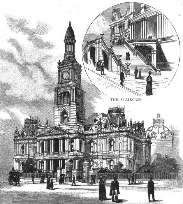 Framed Print : The Centennial Hall at Sydney, New South Wales; The Exterior and Staircase, 1890. Creator: Unknown Framed Print : The Centennial Hall at Sydney, New South Wales; The Exterior and Staircase, 1890. Creator: Unknown