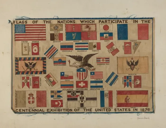 Framed Print : Centennial Textile - Flag, 1935 / 1942. Creator: H. Langden Brown Framed Print : Centennial Textile - Flag, 1935 / 1942. Creator: H. Langden Brown