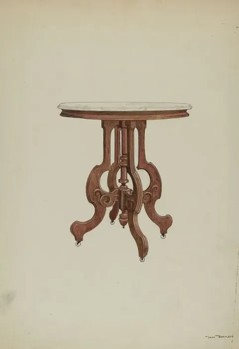 Framed Print : Center Table, with Marble Top, c. 1937. Creator: Dana Bartlett Framed Print : Center Table, with Marble Top, c. 1937. Creator: Dana Bartlett