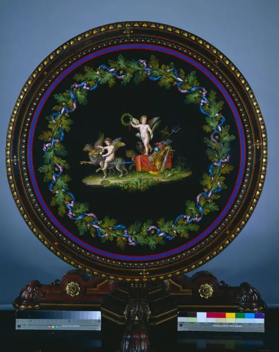 Framed Print : Center Table with Micromosaic Top, Love Triumphant, table c. 1865; top c Framed Print : Center Table with Micromosaic Top, Love Triumphant, table c. 1865; top c