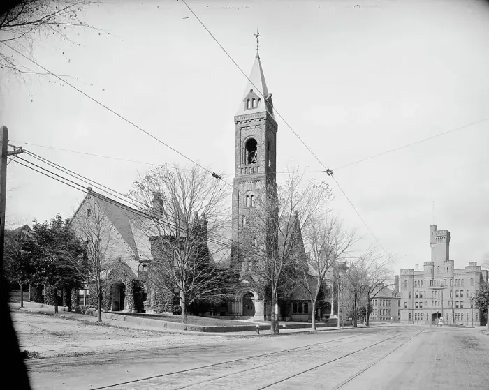 Framed Print : Central Church and Armory, Worcester, Mass. c1906. Creator: Unknown Framed Print : Central Church and Armory, Worcester, Mass. c1906. Creator: Unknown