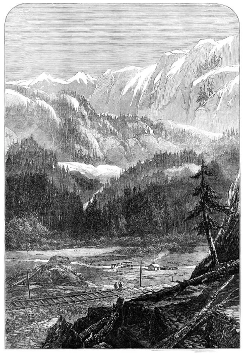 Framed Print : Central Pacific Railway of America: valley in the Sierra Nevada, 1870. Creator: Unknown Framed Print : Central Pacific Railway of America: valley in the Sierra Nevada, 1870. Creator: Unknown