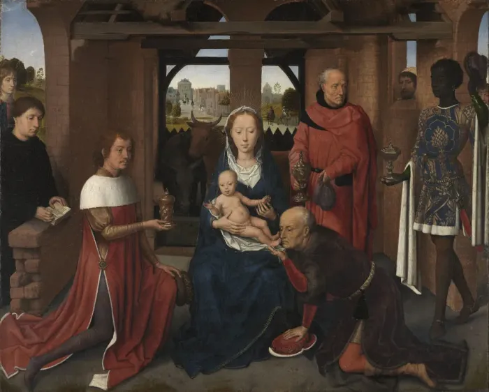 Framed Print : Central panel of the Triptych of Jan Floreins, 1479. Artist: Memling, Hans (1433 / 40-1494) Framed Print : Central panel of the Triptych of Jan Floreins, 1479. Artist: Memling, Hans (1433 / 40-1494)