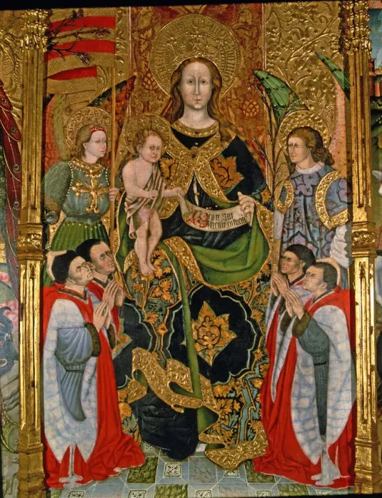 Framed Print : Central panel with the Virgins Altarpiece of the Paeria, dedicated to Saint Michael Framed Print : Central panel with the Virgins Altarpiece of the Paeria, dedicated to Saint Michael