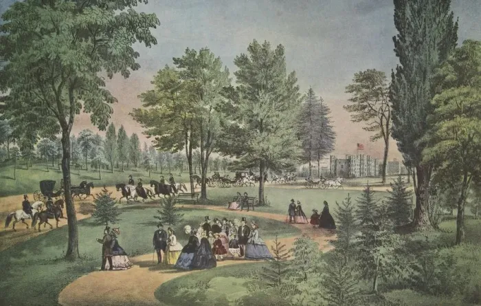 Framed Print : Central Park, The Drive, Currier & Ives, pub. 1862 (Colour Lithograph) Framed Print : Central Park, The Drive, Currier & Ives, pub. 1862 (Colour Lithograph)
