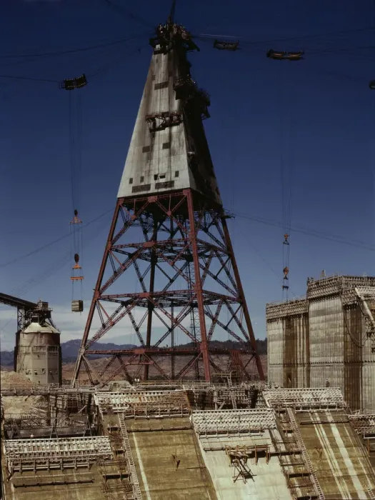 Framed Print : Central tower from which cable buckets carry materials used in... of Shasta dam, CA, 1942. Creator: Russell Lee Framed Print : Central tower from which cable buckets carry materials used in... of Shasta dam, CA, 1942. Creator: Russell Lee