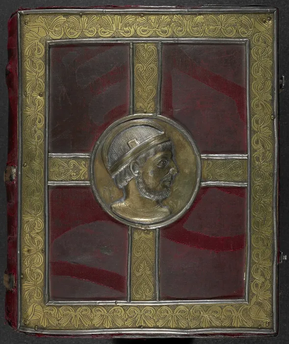 Framed Print : In the centre, a silver gilt medallion, probably representing the Emperor Lothaire...9th cent. Creator: Unknown Framed Print : In the centre, a silver gilt medallion, probably representing the Emperor Lothaire...9th cent. Creator: Unknown