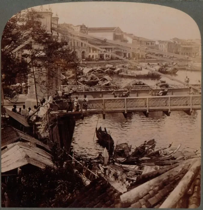 Framed Print : The centre of traffic - Singapore River and Kavanagh Bridge, from Surveyors office, Singapore, 19 Framed Print : The centre of traffic - Singapore River and Kavanagh Bridge, from Surveyors office, Singapore, 19