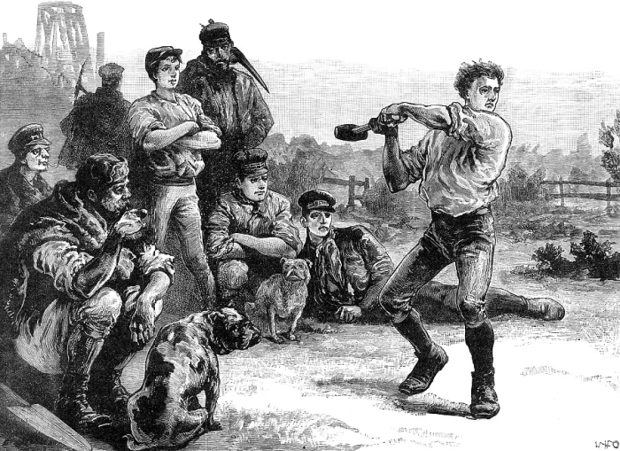 Framed Print : The Century of George Stephenson, Father of Railways: George Stephenson throwing the hammer, 1881. Creator: Unknown Framed Print : The Century of George Stephenson, Father of Railways: George Stephenson throwing the hammer, 1881. Creator: Unknown