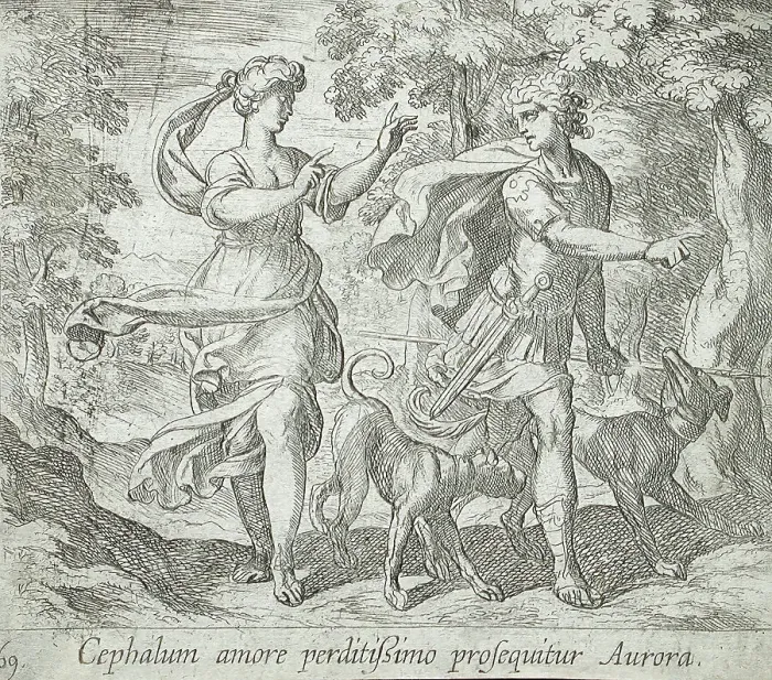 Framed Print : Cephalus and Aurora, published 1606. Creators: Antonio Tempesta, Wilhelm Janson Framed Print : Cephalus and Aurora, published 1606. Creators: Antonio Tempesta, Wilhelm Janson