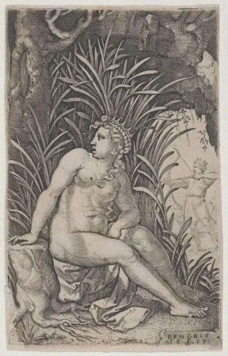 Framed Print : Cephalus and Procris, from The Greek Heroines, 1539. 1539. Creator: Georg Pencz