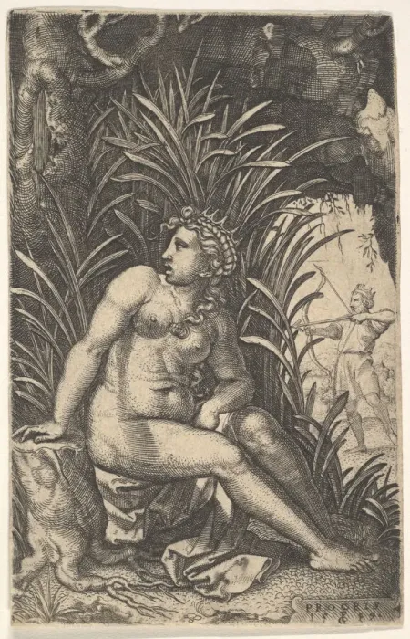 Framed Print : Cephalus and Procris: Procris turns her head over her right shoulder while seated nude in Framed Print : Cephalus and Procris: Procris turns her head over her right shoulder while seated nude in