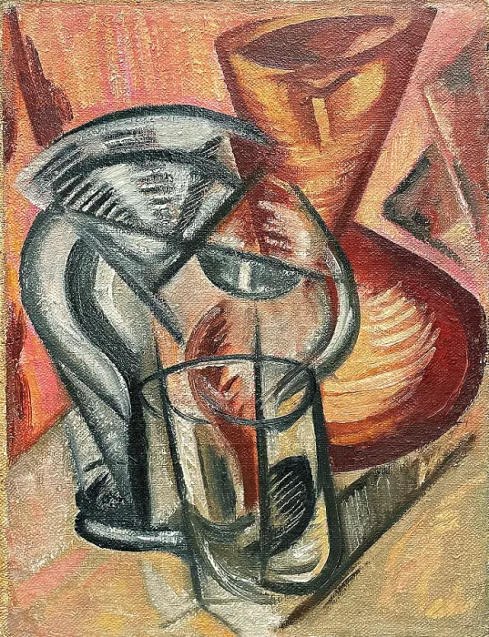 Framed Print : Ceramic vase and glass vessels, Early 1910s. Creator: Rozanova, Olga Vladimirovna (1886-1918) Framed Print : Ceramic vase and glass vessels, Early 1910s. Creator: Rozanova, Olga Vladimirovna (1886-1918)