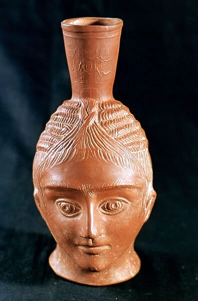 Ceramic vase in the shape of an anthropomorphic head, El Aouja, Tunisia