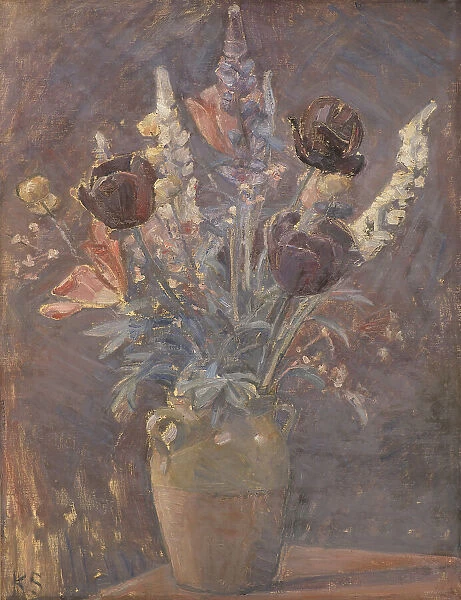 Ceramic vase with tulips, 1885-1938. Creator: Karl Schou