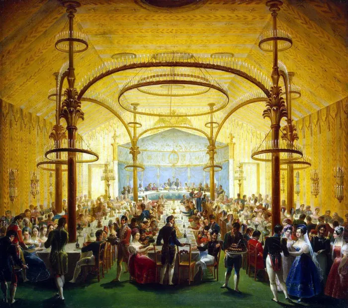 Framed Print : Ceremonial Dinner in Honour of the Moscow Governor-General Prince Dmitry Golitsyn, 1830s. Artist: Anonymous Framed Print : Ceremonial Dinner in Honour of the Moscow Governor-General Prince Dmitry Golitsyn, 1830s. Artist: Anonymous