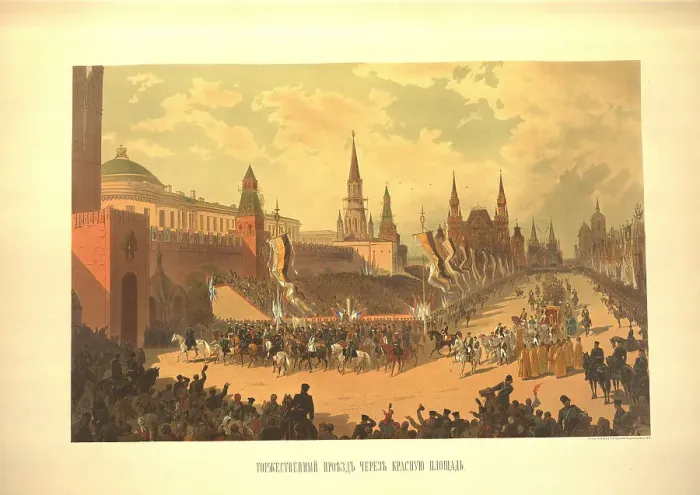 Framed Print : The Ceremonial Entry of Alexander III in the Red Square (From the Coronation Album), 1883. Artist: Karasin, Nikolai Nikolayevich (1842-1908) Framed Print : The Ceremonial Entry of Alexander III in the Red Square (From the Coronation Album), 1883. Artist: Karasin, Nikolai Nikolayevich (1842-1908)