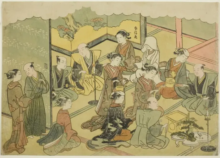 Framed Print : The Ceremonial Sake (Konrei sakazuki), the fourth sheet of the series Marriage in Broc... c. 1769. Creator: Suzuki Harunobu Framed Print : The Ceremonial Sake (Konrei sakazuki), the fourth sheet of the series Marriage in Broc... c. 1769. Creator: Suzuki Harunobu