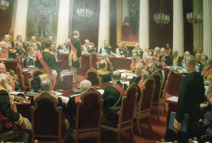 Framed Print : The ceremonial session of the State Council of Imperial Russia on May 7, 1901, 1903. Artist: Kulikov, Ivan Semyonovich (1875-1941) Framed Print : The ceremonial session of the State Council of Imperial Russia on May 7, 1901, 1903. Artist: Kulikov, Ivan Semyonovich (1875-1941)