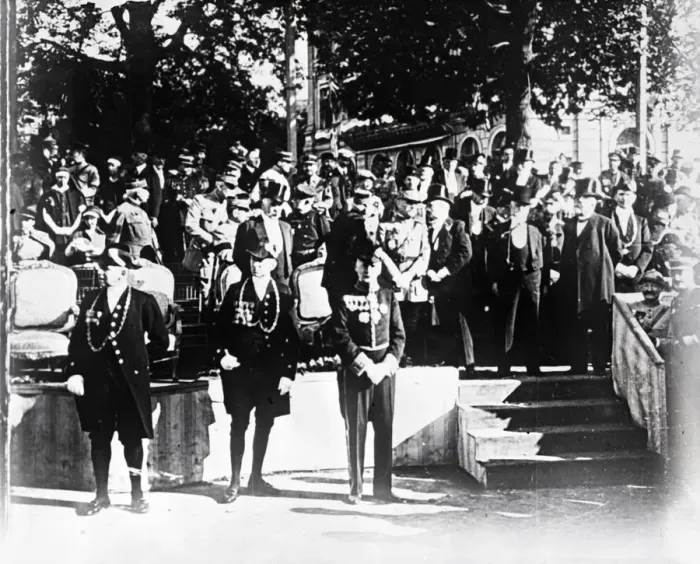 Framed Print : Ceremony with dignitaries and officials, c1914-c1918 Framed Print : Ceremony with dignitaries and officials, c1914-c1918