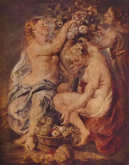 Framed Print : Ceres and Two Nymphs with a Cornucopia, c1617. Artist: Peter Paul Rubens Framed Print : Ceres and Two Nymphs with a Cornucopia, c1617. Artist: Peter Paul Rubens
