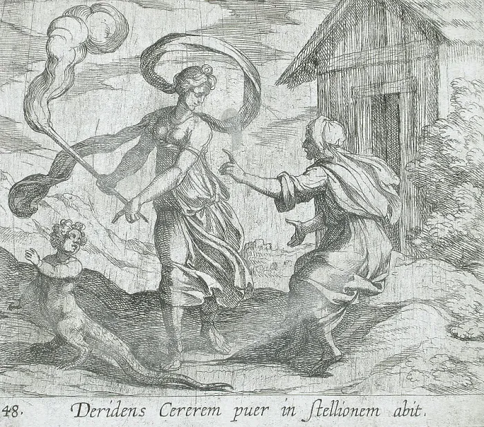 Framed Print : Ceres Turning a Boy into a Lizard, published 1606. Creators: Antonio Tempesta, Wilhelm Janson Framed Print : Ceres Turning a Boy into a Lizard, published 1606. Creators: Antonio Tempesta, Wilhelm Janson