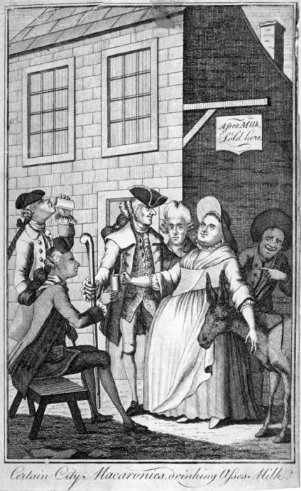Framed Print : Certain City macaronis drinking asses milk, c1770 Framed Print : Certain City macaronis drinking asses milk, c1770