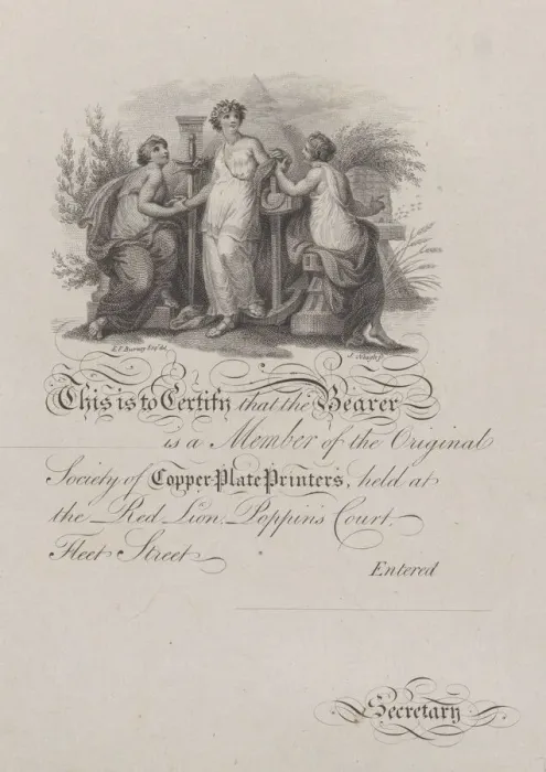 Framed Print : Certificate of Membership of the Society of Copper-Plate Printers, 19th century Framed Print : Certificate of Membership of the Society of Copper-Plate Printers, 19th century