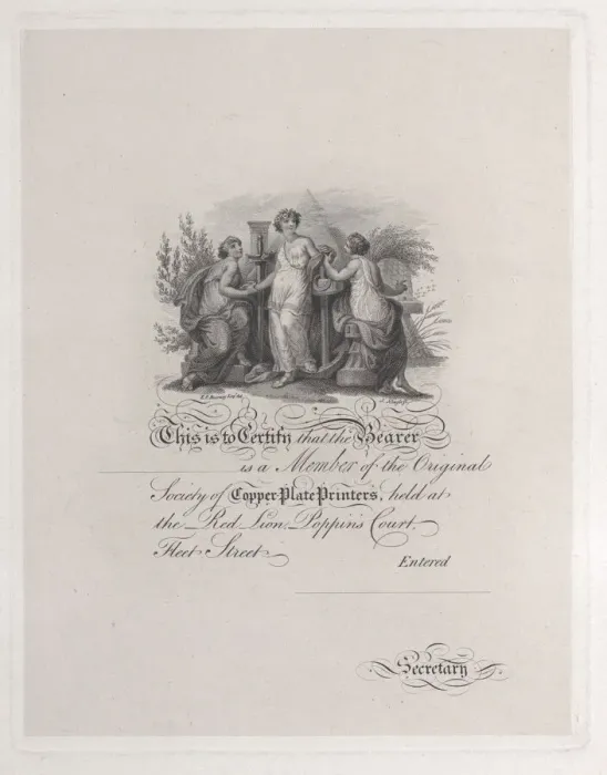 Framed Print : Certificate of Membership for the Society of Copper Plate Printers, 19th century. 19th century. Creator: Edward Francis Burney Framed Print : Certificate of Membership for the Society of Copper Plate Printers, 19th century. 19th century. Creator: Edward Francis Burney