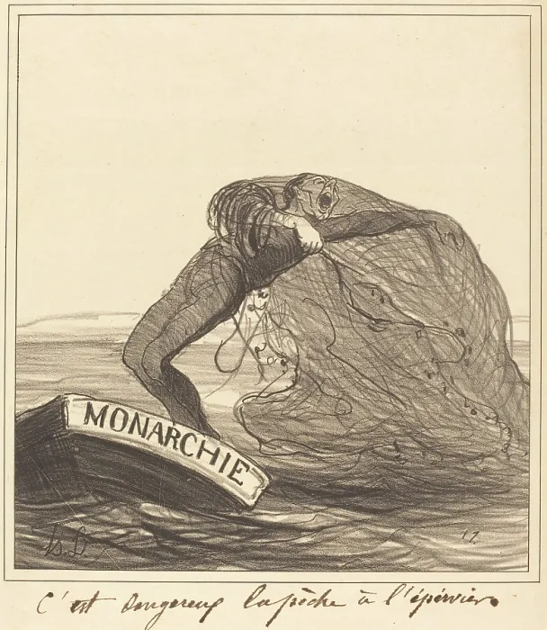 Framed Print : C'est dangereux, la peche a l'epervier, 1872. Creator: Honore Daumier. C'est dangereux, la peche a l'epervier, 1872 Framed Print : C'est dangereux, la peche a l'epervier, 1872. Creator: Honore Daumier. C'est dangereux, la peche a l'epervier, 1872