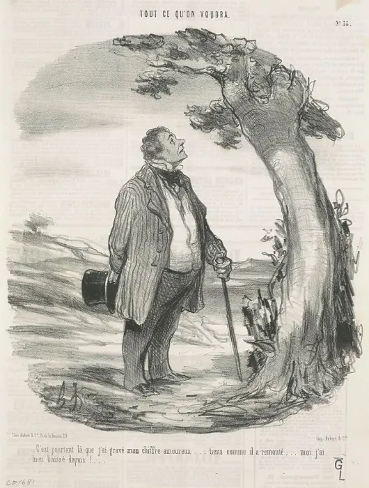 Framed Print : C'est pourtant la que j'ai gravé mon chiffre... 19th century. Creator: Honore Daumier Framed Print : C'est pourtant la que j'ai gravé mon chiffre... 19th century. Creator: Honore Daumier