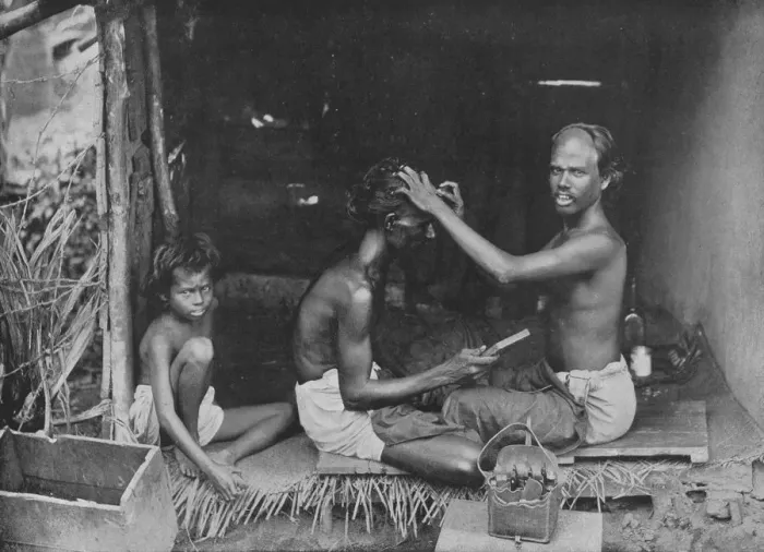 Framed Print : A Ceylon Shave, c1890, (1910). Artist: Alfred William Amandus Plate Framed Print : A Ceylon Shave, c1890, (1910). Artist: Alfred William Amandus Plate