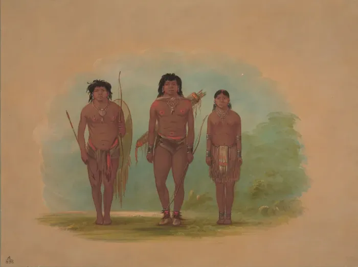 Framed Print : Chaco Chief, His Wife, and a Warrior, 1854 / 1869. Creator: George Catlin Framed Print : Chaco Chief, His Wife, and a Warrior, 1854 / 1869. Creator: George Catlin