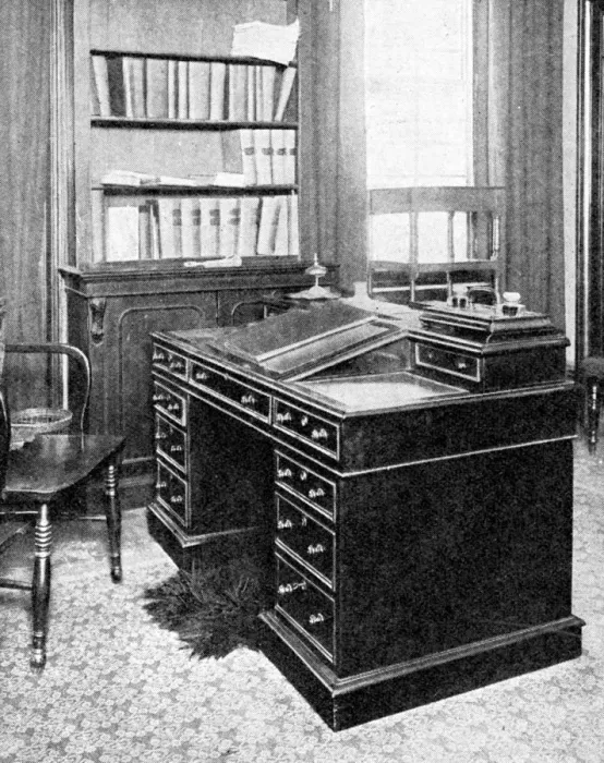 Framed Print : Chair & Desk of Charles Dickens, used at Gadshill, 1923. Artist: Rischgitz Collection Framed Print : Chair & Desk of Charles Dickens, used at Gadshill, 1923. Artist: Rischgitz Collection