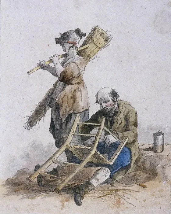 Framed Print : Two chair menders, Provincial Characters, 1804. Artist: William Henry Pyne Framed Print : Two chair menders, Provincial Characters, 1804. Artist: William Henry Pyne
