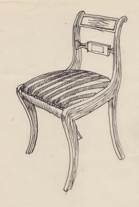 Framed Print : Chair with striped seat, 1951. Creator: Shirley Markham Framed Print : Chair with striped seat, 1951. Creator: Shirley Markham