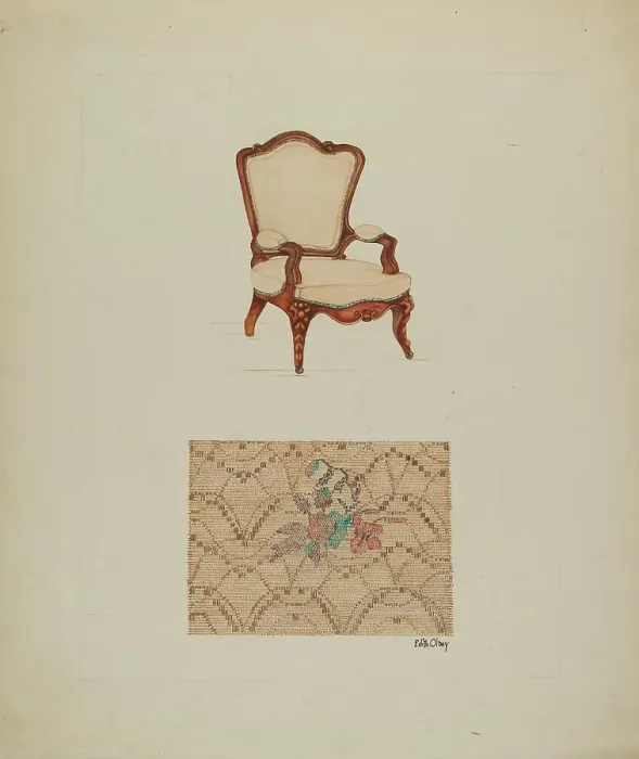 Framed Print : Chair and Tapestry, 1940. Creator: Edith Olney Framed Print : Chair and Tapestry, 1940. Creator: Edith Olney