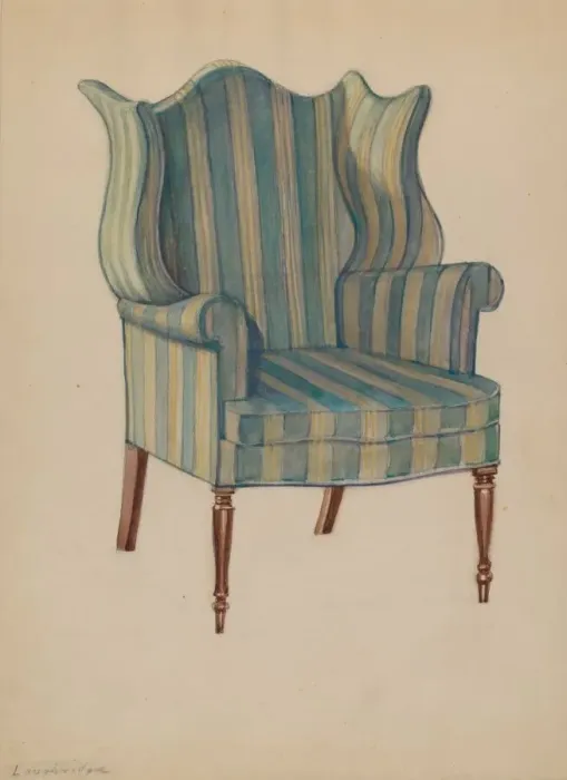 Framed Print : Chair, Wing, Turned Front Legs, c. 1936. Creator: George Loughridge