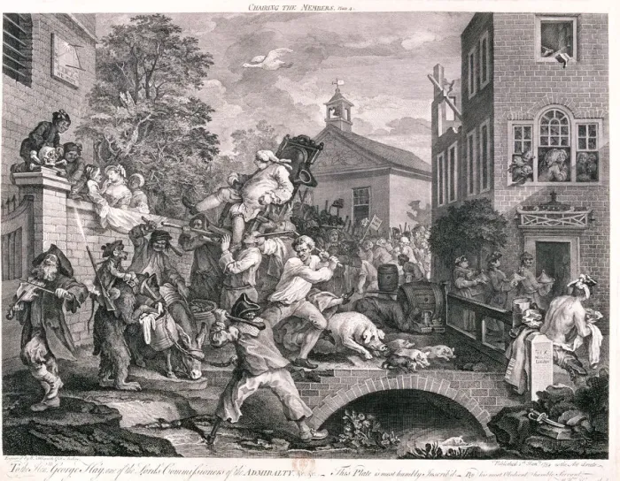 Framed Print : Chairing the Members, 1758. Artist: F Aviline Framed Print : Chairing the Members, 1758. Artist: F Aviline