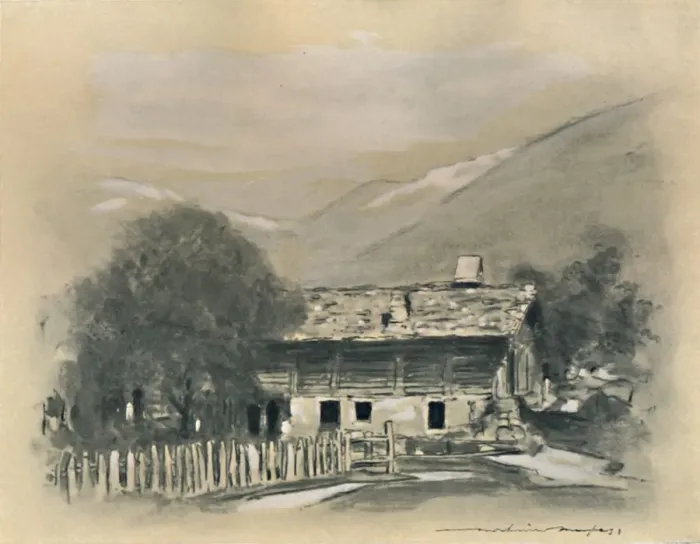 Framed Print : Chalet near Lucene, 1903. Artist: Mortimer L Menpes Framed Print : Chalet near Lucene, 1903. Artist: Mortimer L Menpes