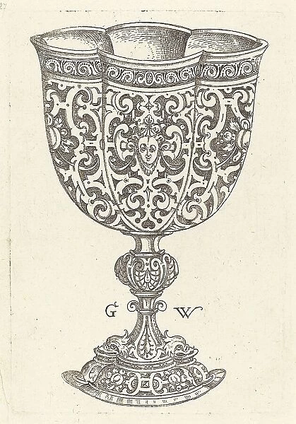 Chalice with six embossings, base decorated with two dolphins, published 1579. Creator: Georg Wechter I