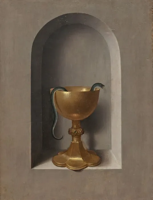 Framed Print : Chalice of Saint John the Evangelist [reverse], c. 1470  /  1475. Creator: Hans Memling