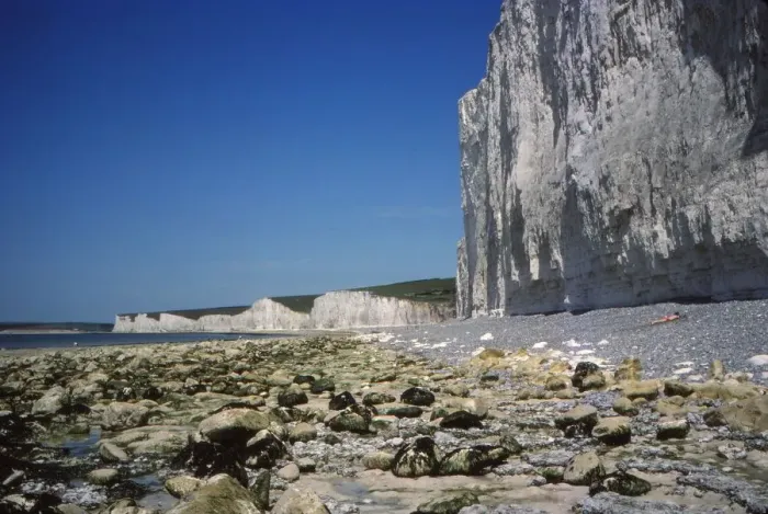 Framed Print : Chalk Cliffs and Beach, looking West, Birling Gap, Sussex, 20th century. Artist: CM Dixon Framed Print : Chalk Cliffs and Beach, looking West, Birling Gap, Sussex, 20th century. Artist: CM Dixon