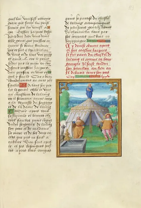 Framed Print : The Challenge at the Fountain of Tears; Livre des faits de Jacques de Lalaing, about 1530. Creators: Master of the Getty Lalaing, Simon Bening Framed Print : The Challenge at the Fountain of Tears; Livre des faits de Jacques de Lalaing, about 1530. Creators: Master of the Getty Lalaing, Simon Bening