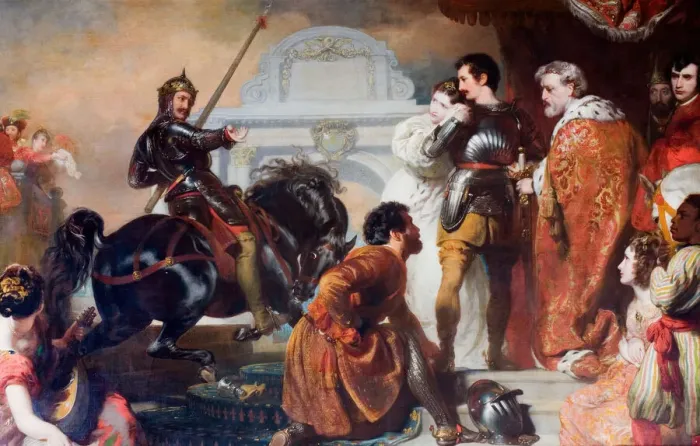 Framed Print : The Challenge Of Rodomont To Rogero, 1827. Creator: Henry Perronet Briggs Framed Print : The Challenge Of Rodomont To Rogero, 1827. Creator: Henry Perronet Briggs