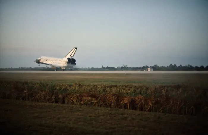 Framed Print : Challenger landing, Florida, USA, February 11, 1984. Creator: NASA Framed Print : Challenger landing, Florida, USA, February 11, 1984. Creator: NASA