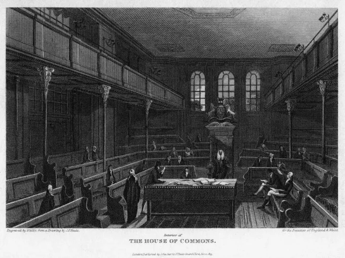 Framed Print : Chamber of the House of Commons, Westminster, London, 1815. Artist: Wallis Framed Print : Chamber of the House of Commons, Westminster, London, 1815. Artist: Wallis