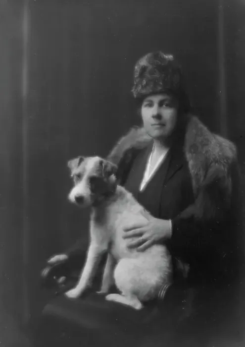 Framed Print : Chamberlain, Joseph B. Mrs. with dog, portrait photograph, 1917 Oct. 23. Creator: Arnold Genthe Framed Print : Chamberlain, Joseph B. Mrs. with dog, portrait photograph, 1917 Oct. 23. Creator: Arnold Genthe